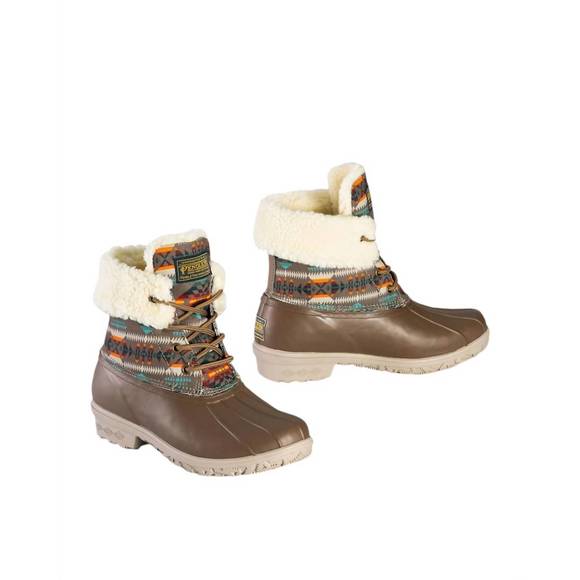 NEW PENDLETON women’s classic basketmaker duck winter boots in cafe - Picture 2 of 2
